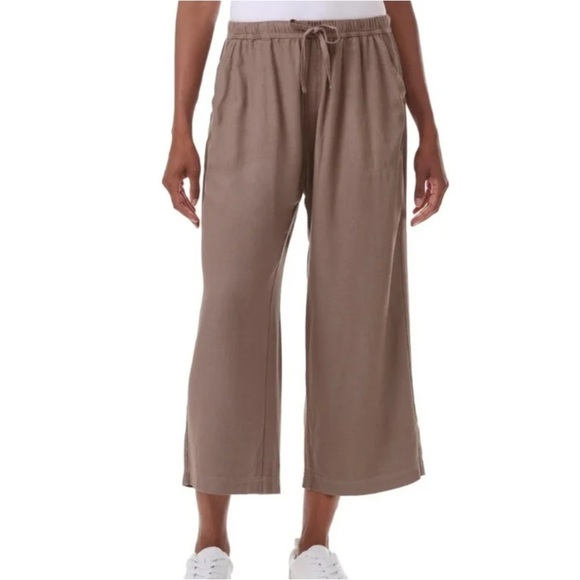 NWT Splendid Women's light brown Wide Leg Crop linen Drawstring Elastic-waist - Picture 1 of 4